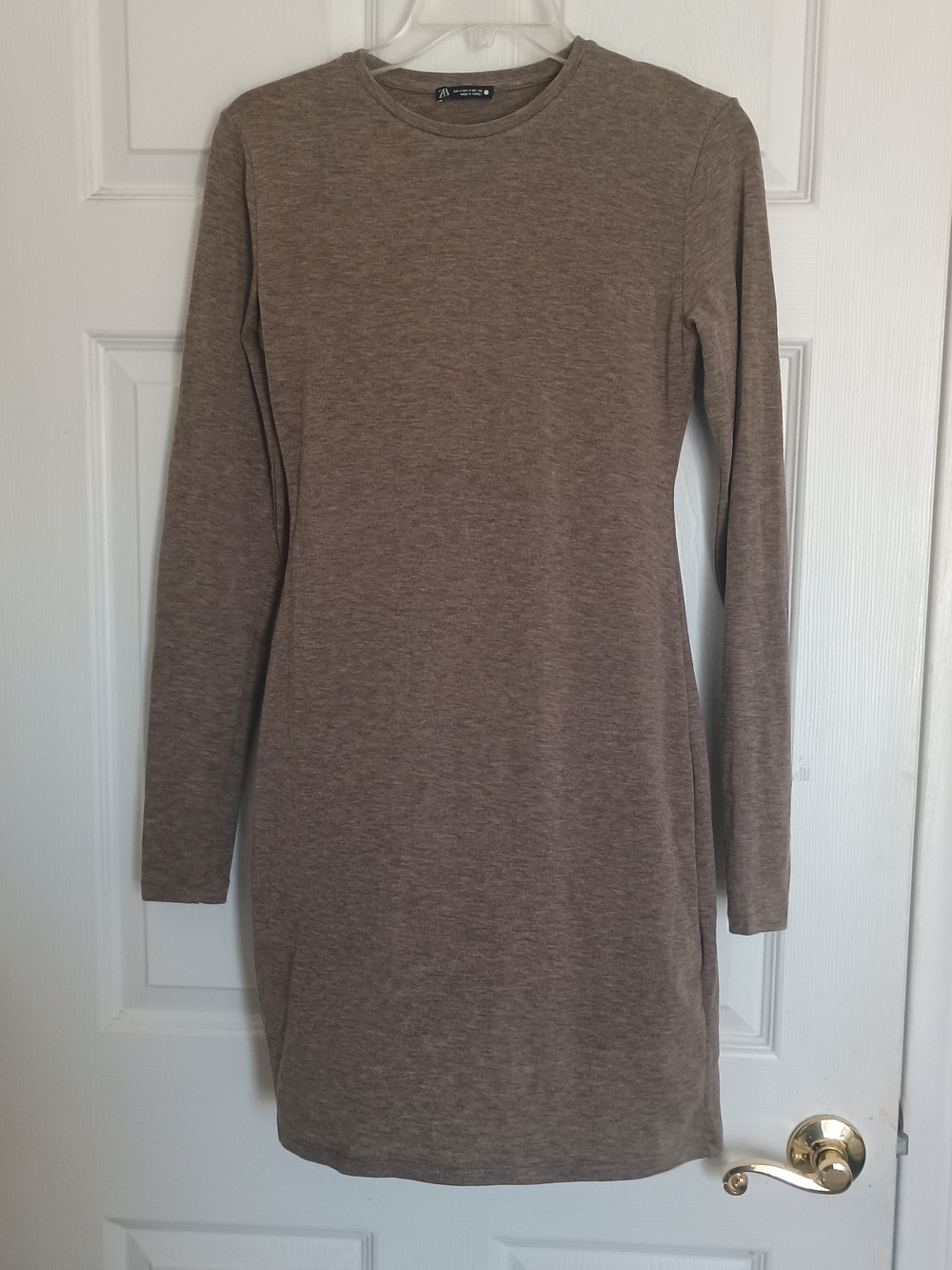 EUC Zara Taupe Crewneck Long Sleeve Knit Dress Size M